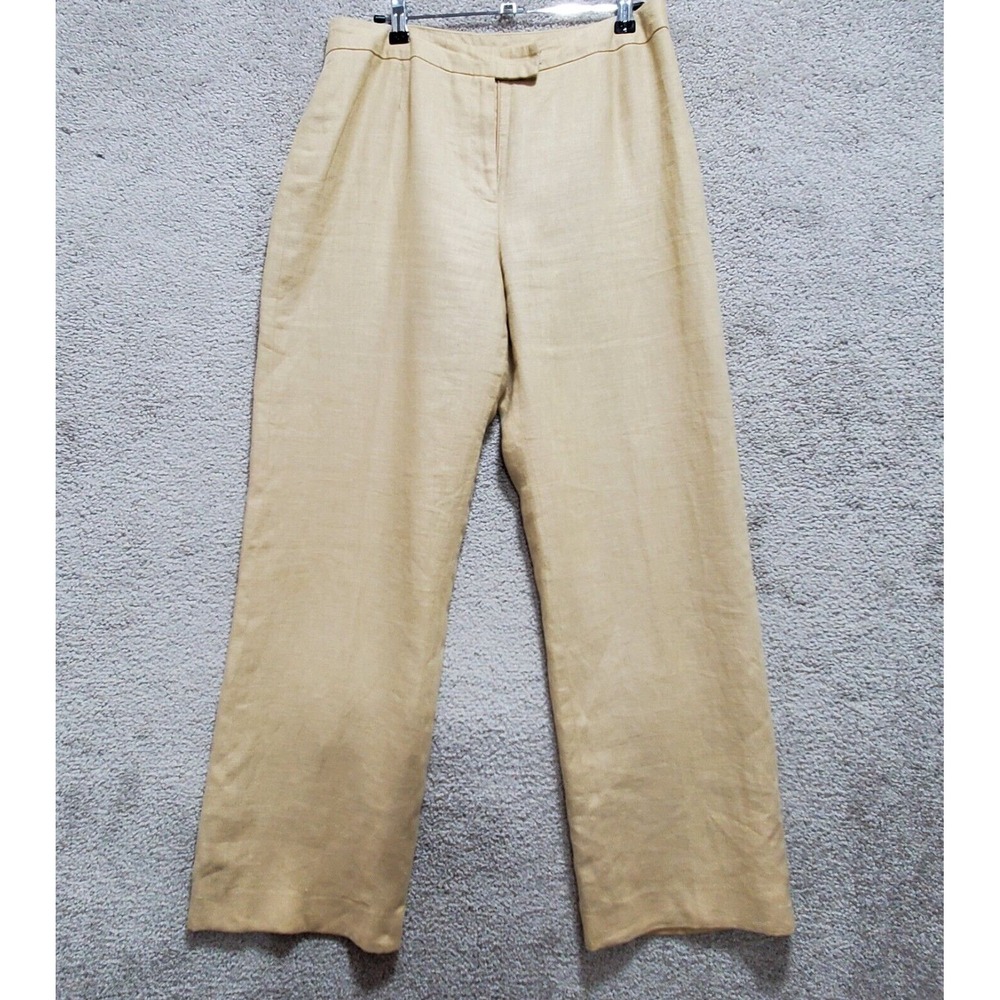 Kasper Pants Womens 6 Beige Linen Relaxed Fit Straight Leg Flat Front Hook & Eye
